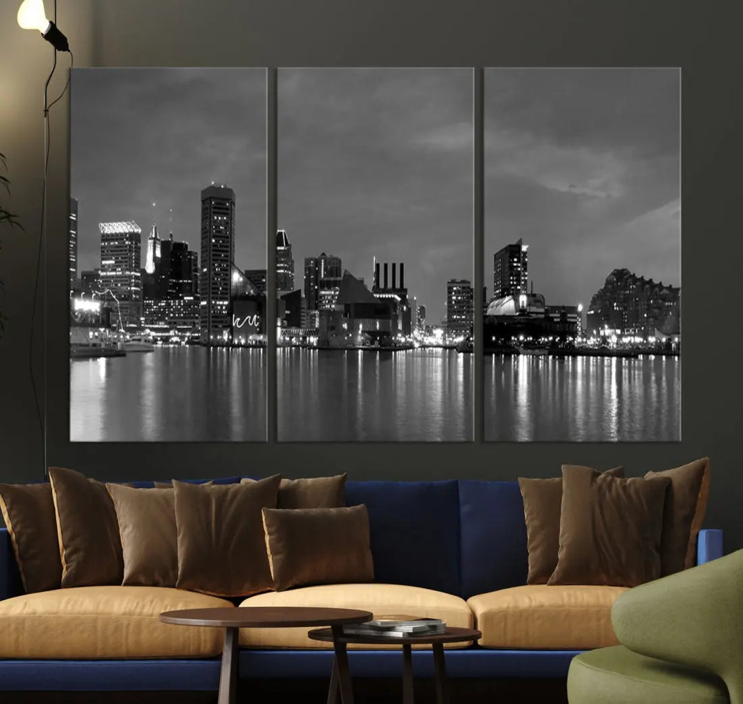 Black and White Baltimore City Skyline Wall Art Cityscape Canvas Print