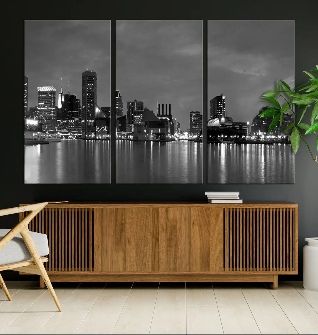 Black and White Baltimore City Skyline Wall Art Cityscape Canvas Print