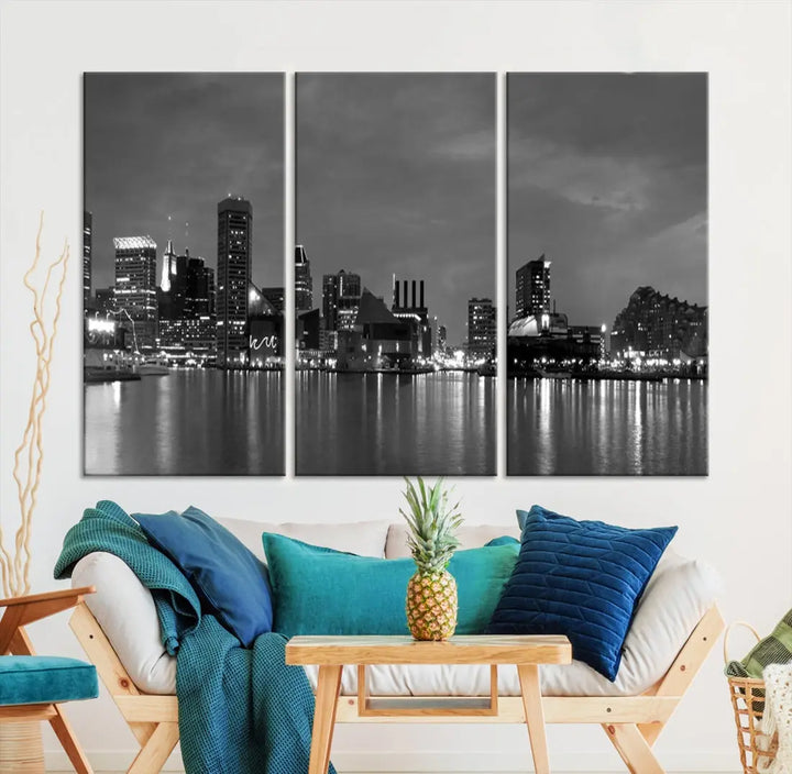 Black and White Baltimore City Skyline Wall Art Cityscape Canvas Print