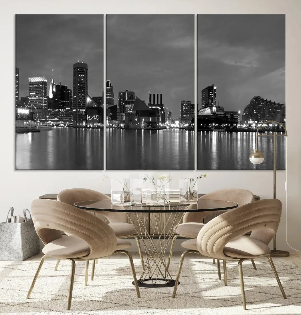 Black and White Baltimore City Skyline Wall Art Cityscape Canvas Print