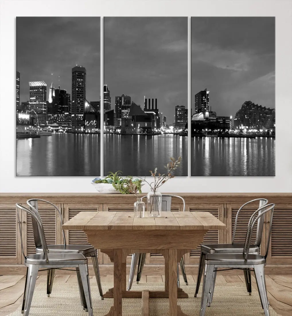 Black and White Baltimore City Skyline Wall Art Cityscape Canvas Print