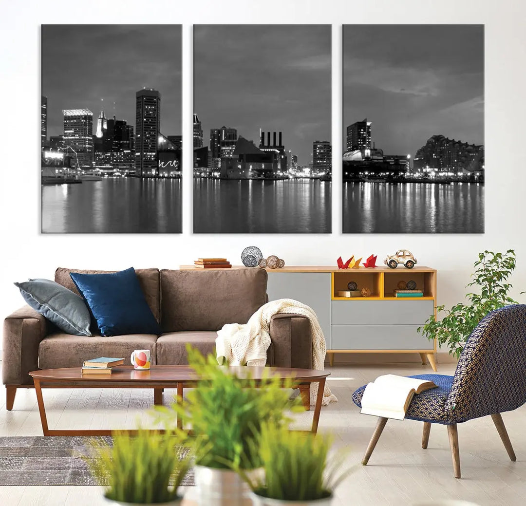 Black and White Baltimore City Skyline Wall Art Cityscape Canvas Print