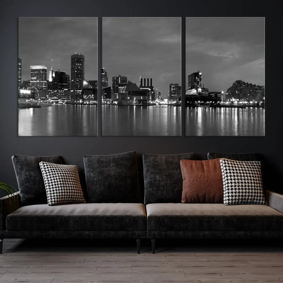 Black and White Baltimore City Skyline Wall Art Cityscape Canvas Print