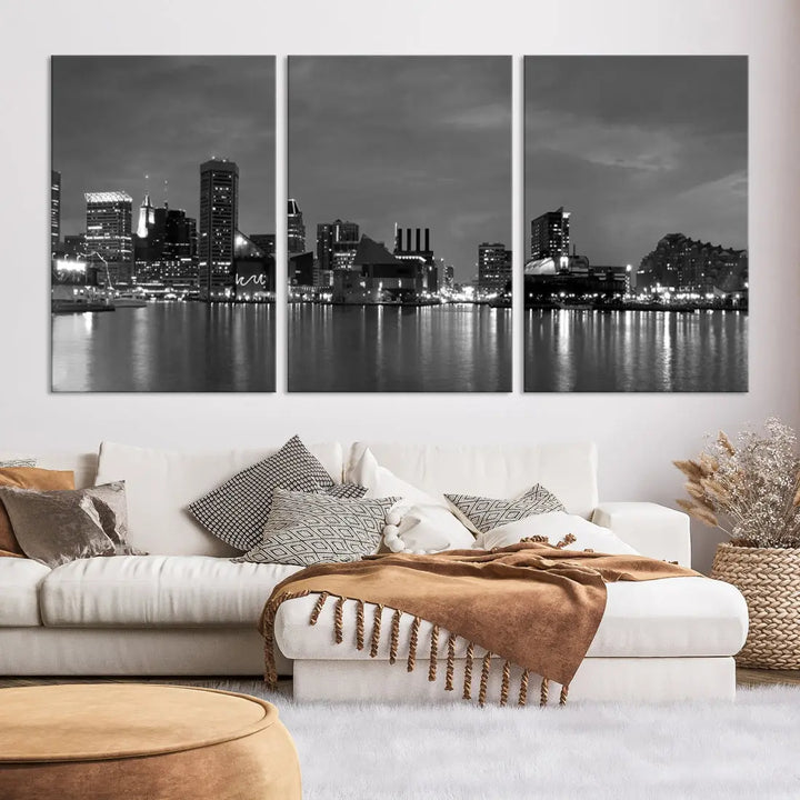 Black and White Baltimore City Skyline Wall Art Cityscape Canvas Print