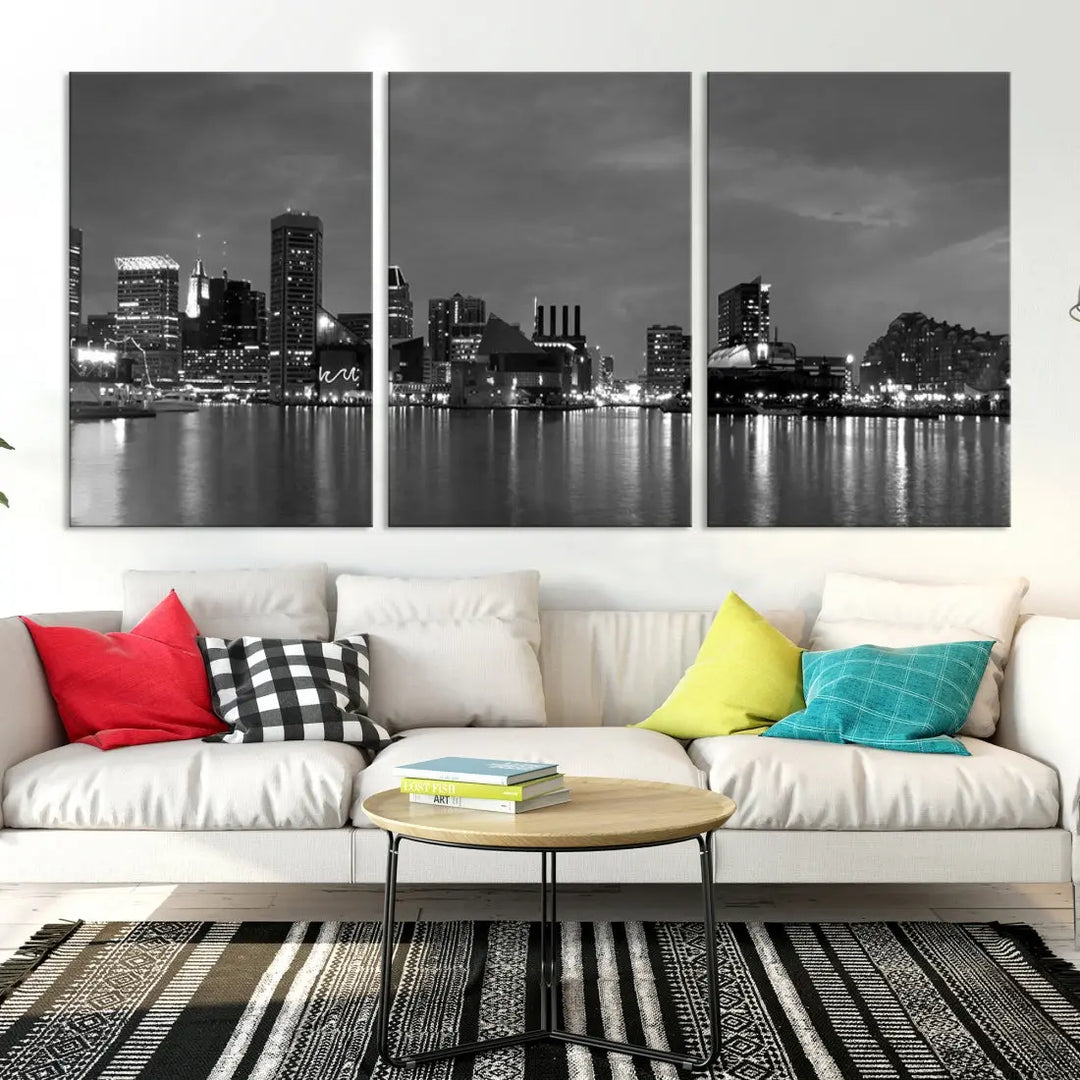 Black and White Baltimore City Skyline Wall Art Cityscape Canvas Print