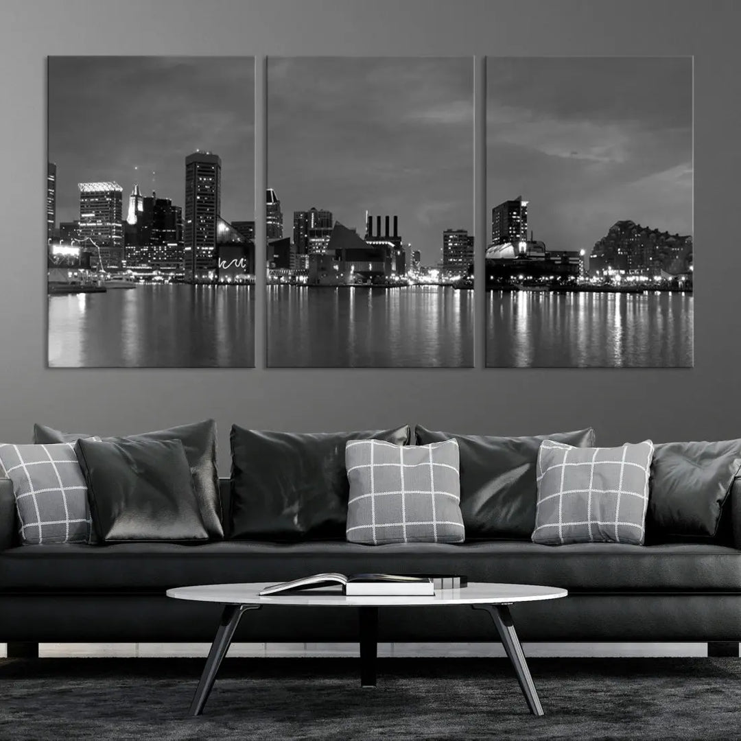 Black and White Baltimore City Skyline Wall Art Cityscape Canvas Print