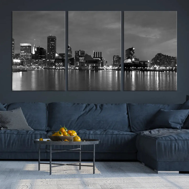 Black and White Baltimore City Skyline Wall Art Cityscape Canvas Print