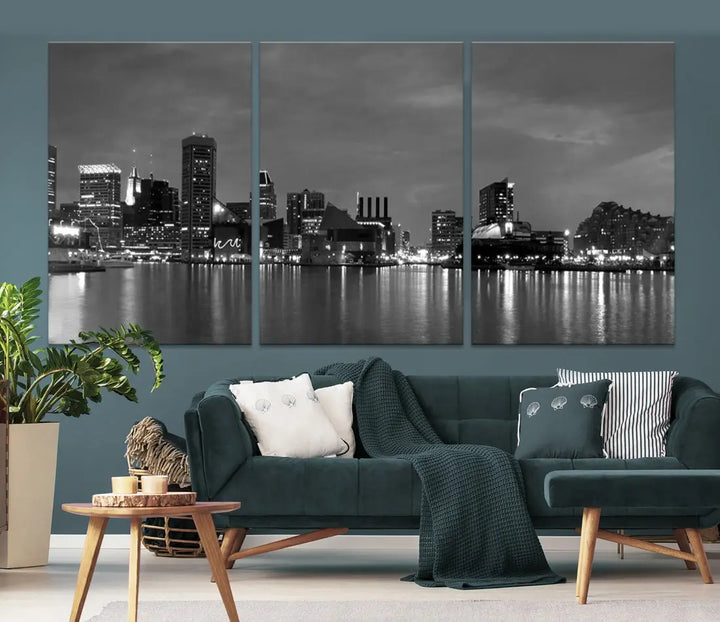 Black and White Baltimore City Skyline Wall Art Cityscape Canvas Print