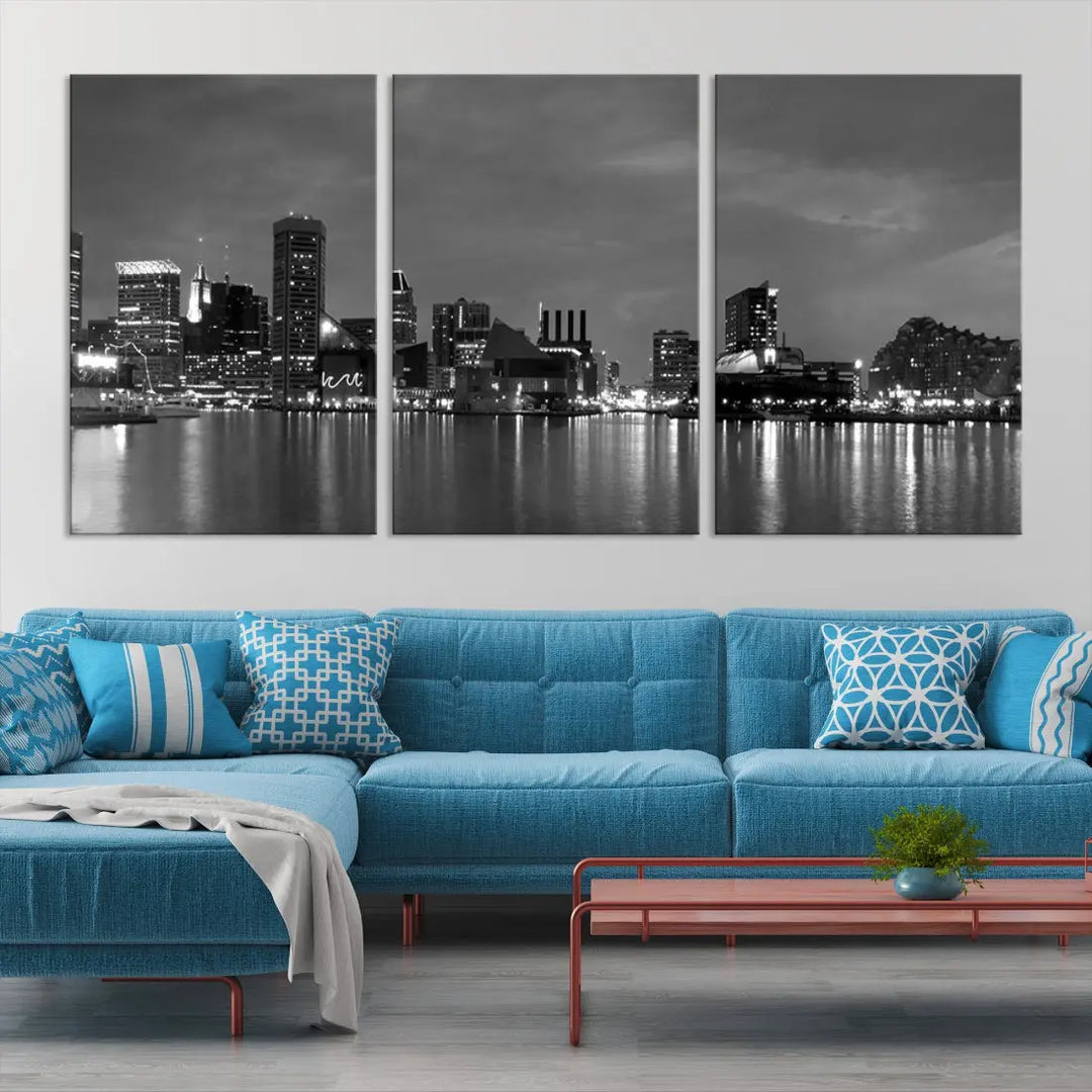 Black and White Baltimore City Skyline Wall Art Cityscape Canvas Print