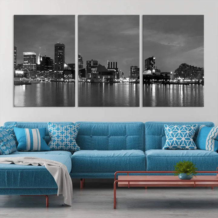 Black and White Baltimore City Skyline Wall Art Cityscape Canvas Print