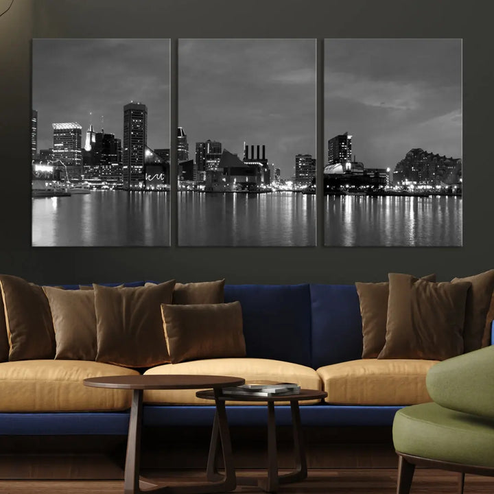 Black and White Baltimore City Skyline Wall Art Cityscape Canvas Print