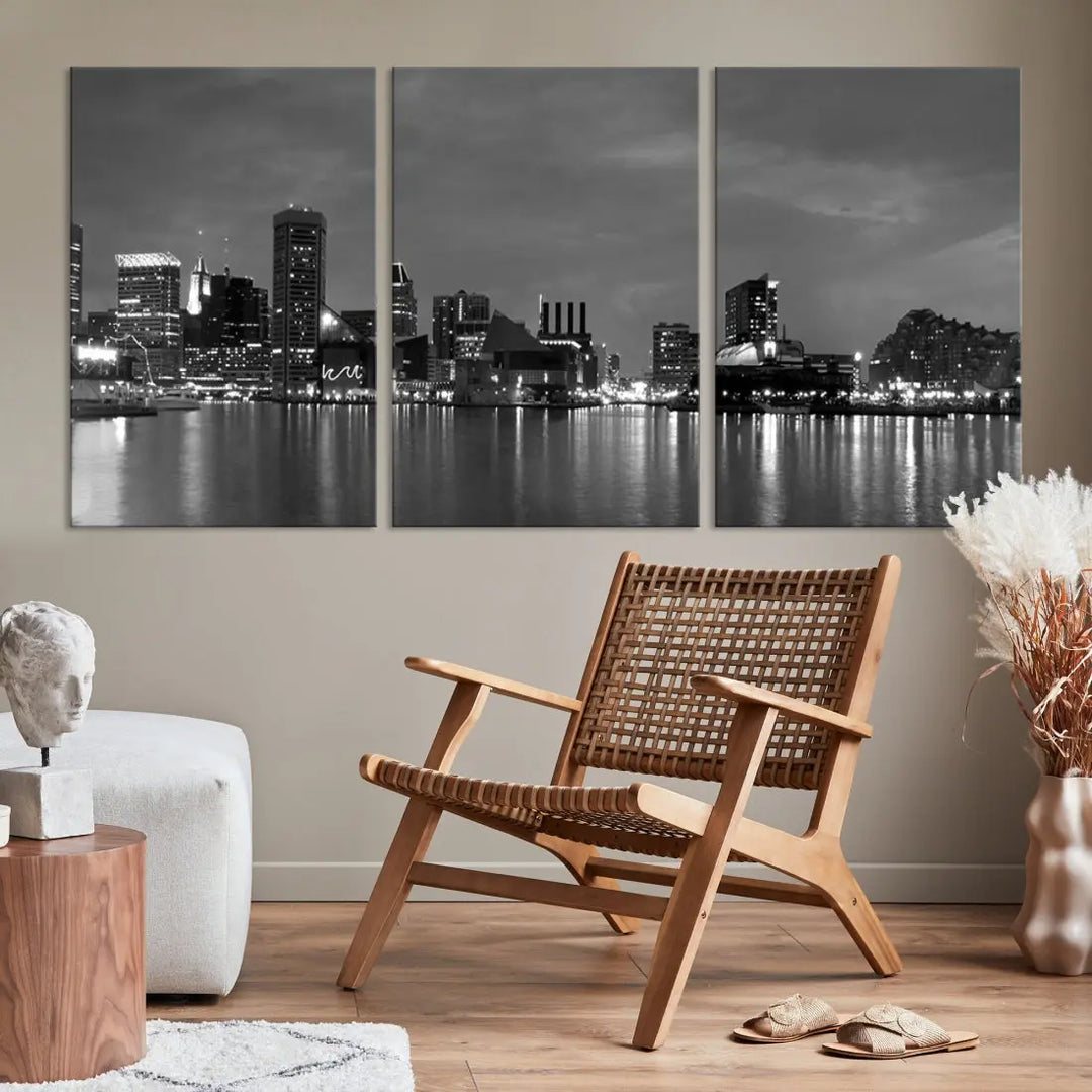 Black and White Baltimore City Skyline Wall Art Cityscape Canvas Print