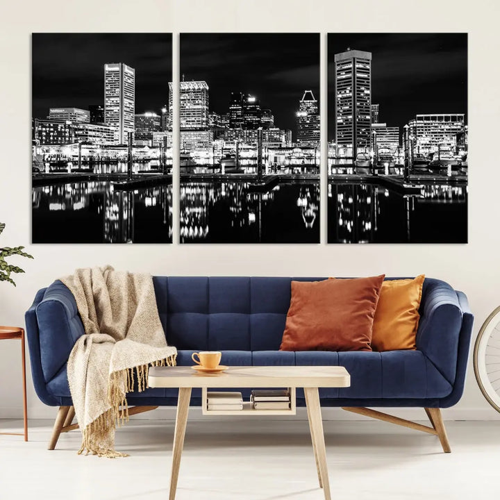 Black and White Baltimore Downtown Skyline Canvas Print Wall Art Ready to Hang