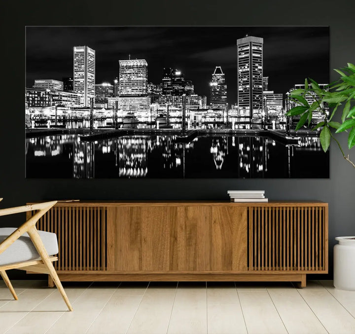 Black and White Baltimore Downtown Skyline Canvas Print Wall Art Ready to Hang