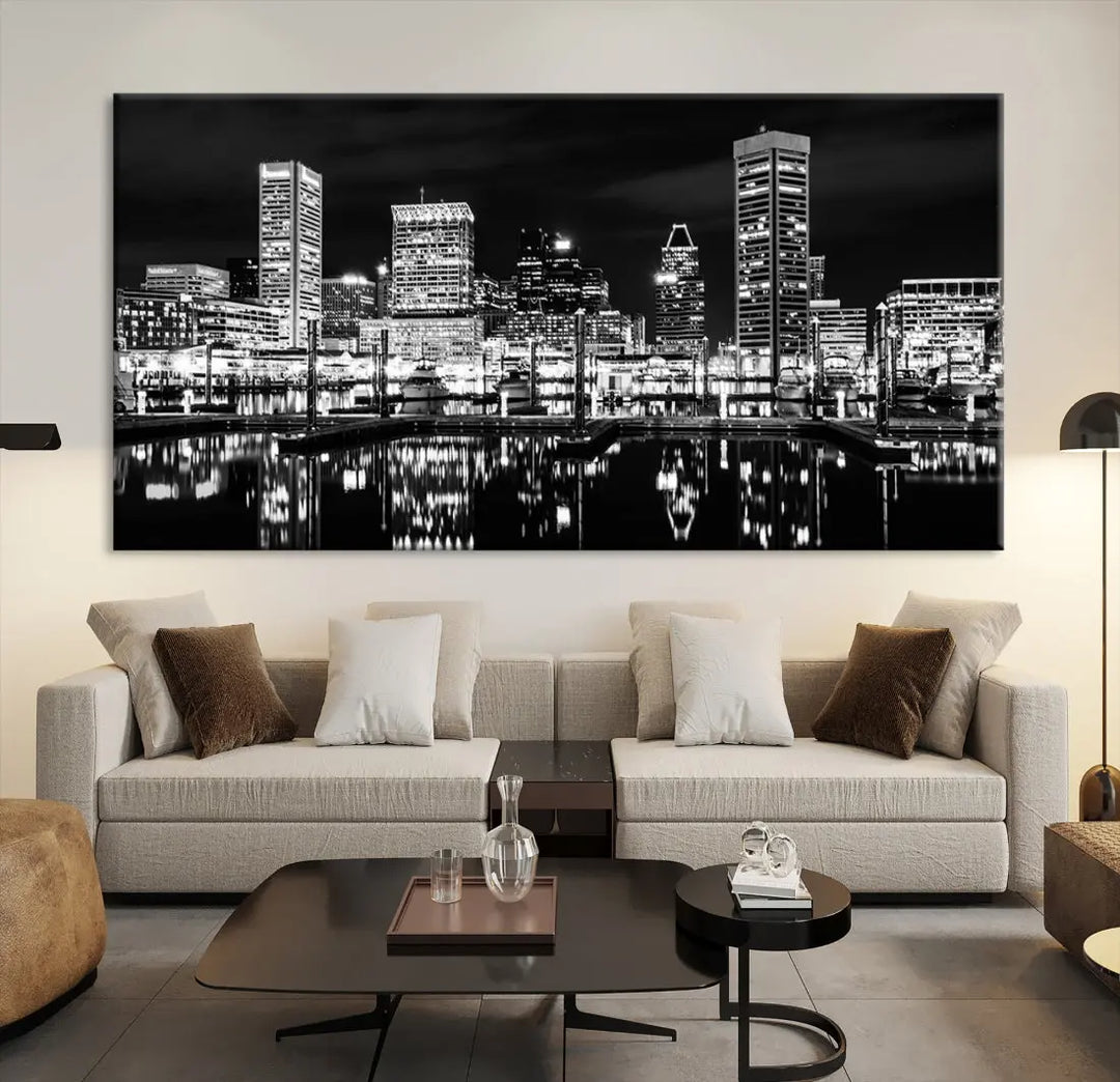 Black and White Baltimore Downtown Skyline Canvas Print Wall Art Ready to Hang