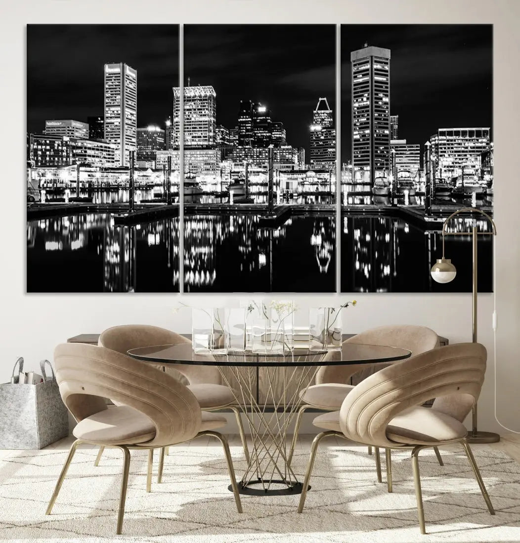 Black and White Baltimore Downtown Skyline Canvas Print Wall Art Ready to Hang