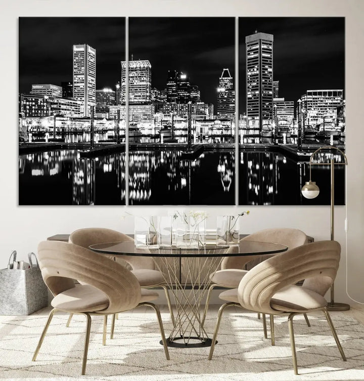 Black and White Baltimore Downtown Skyline Canvas Print Wall Art Ready to Hang