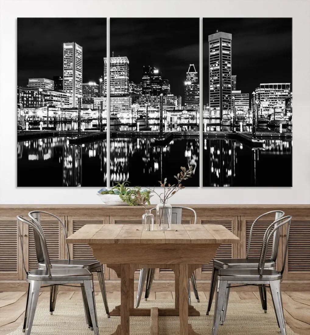 Black and White Baltimore Downtown Skyline Canvas Print Wall Art Ready to Hang