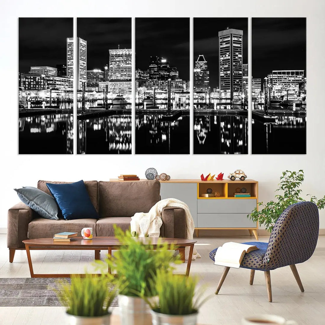 Black and White Baltimore Downtown Skyline Canvas Print Wall Art Ready to Hang