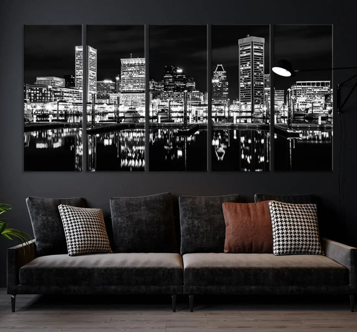 Black and White Baltimore Downtown Skyline Canvas Print Wall Art Ready to Hang