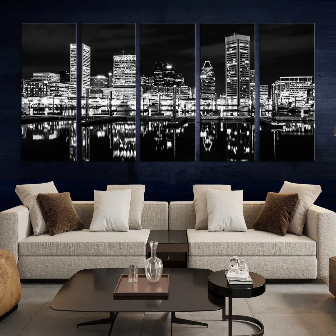 Black and White Baltimore Downtown Skyline Canvas Print Wall Art Ready to Hang