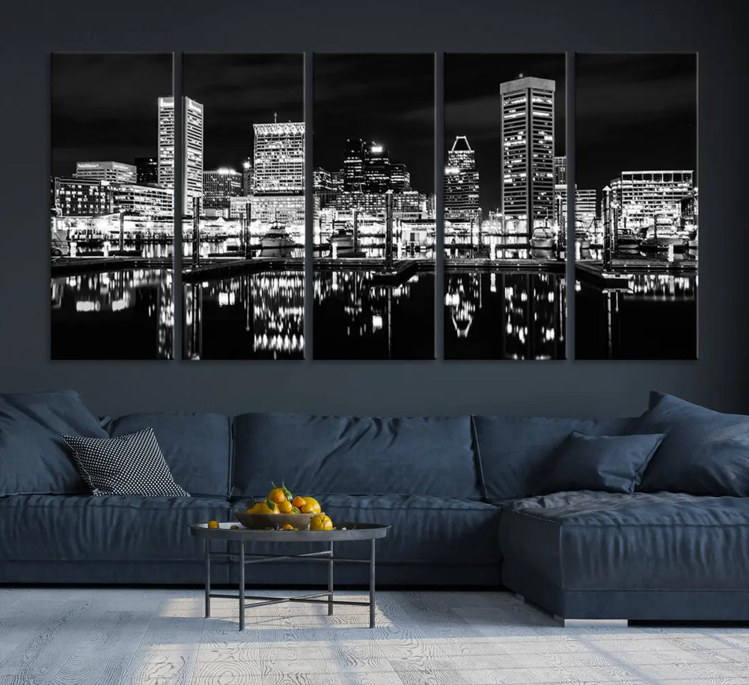 Black and White Baltimore Downtown Skyline Canvas Print Wall Art Ready to Hang