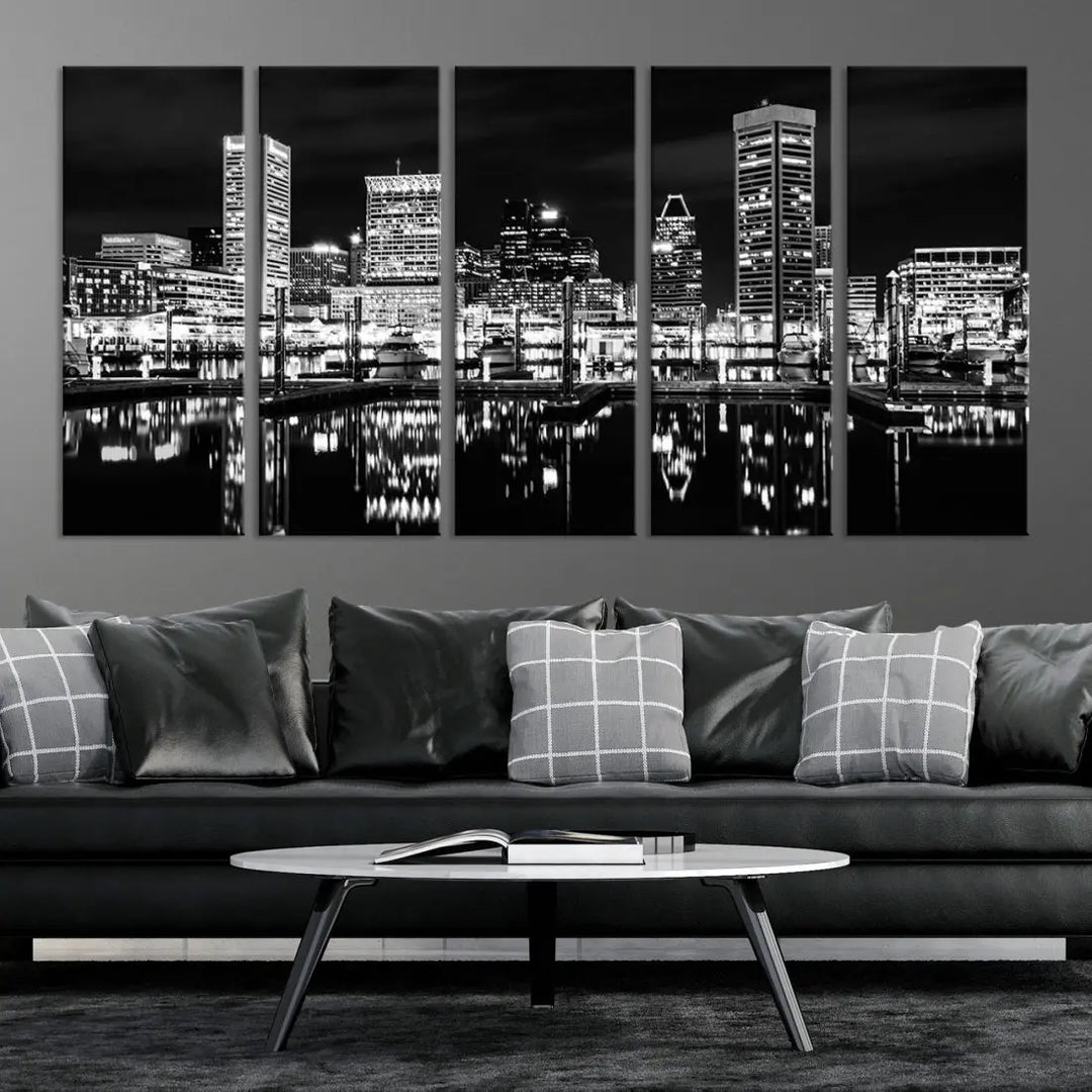 Black and White Baltimore Downtown Skyline Canvas Print Wall Art Ready to Hang