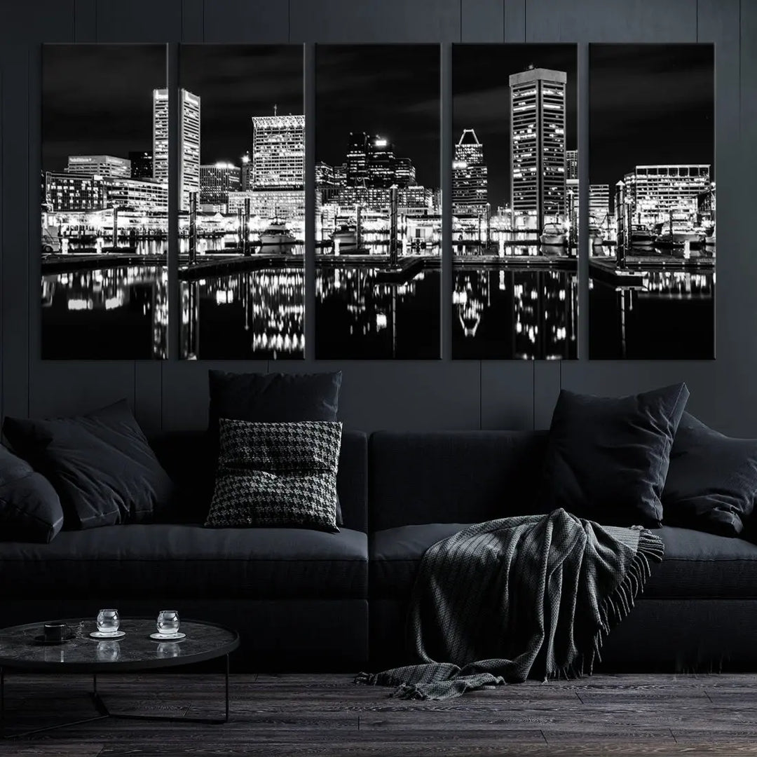 Black and White Baltimore Downtown Skyline Canvas Print Wall Art Ready to Hang