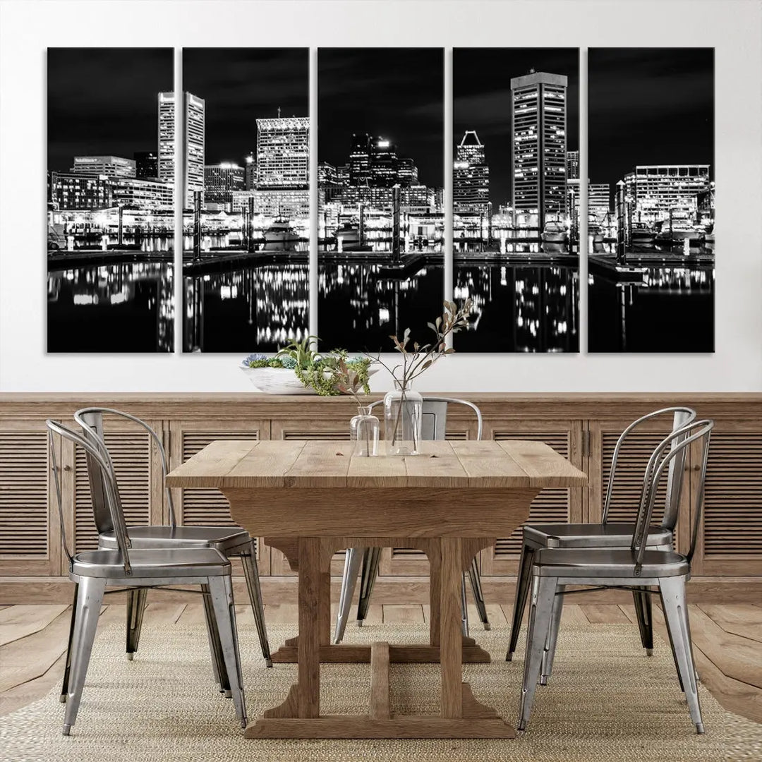 Black and White Baltimore Downtown Skyline Canvas Print Wall Art Ready to Hang