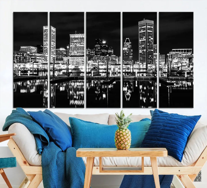 Black and White Baltimore Downtown Skyline Canvas Print Wall Art Ready to Hang