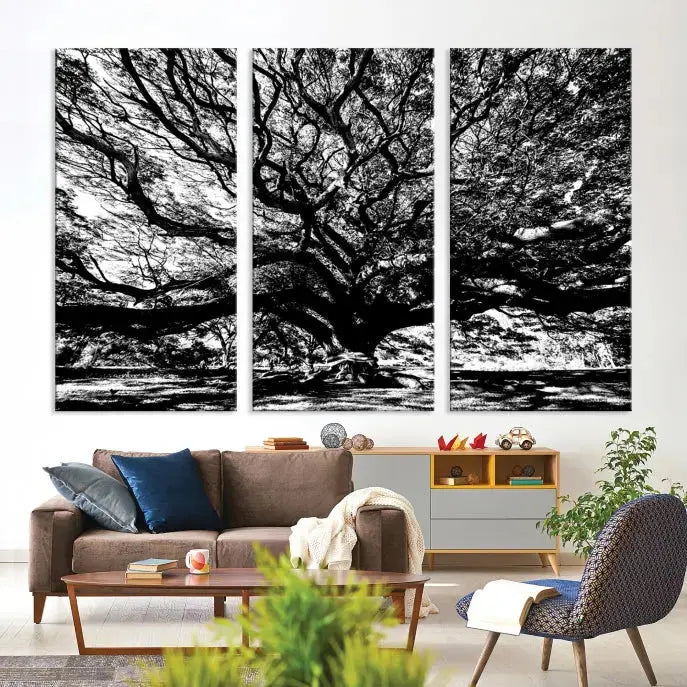 Black and White Big Oak Tree Canvas Wall Art Nature Print Wall Decor