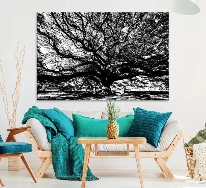 Black and White Big Oak Tree Canvas Wall Art Nature Print Wall Decor