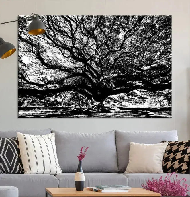 Black and White Big Oak Tree Canvas Wall Art Nature Print Wall Decor