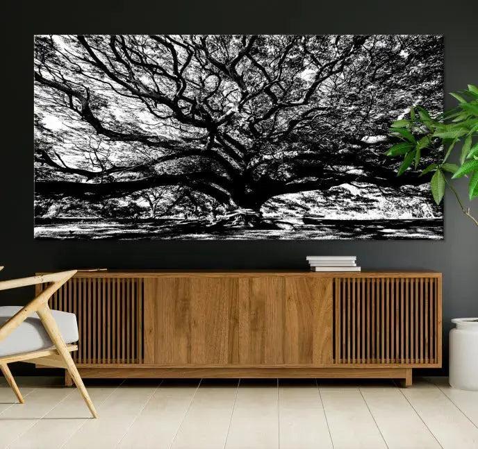 Black and White Big Oak Tree Canvas Wall Art Nature Print Wall Decor