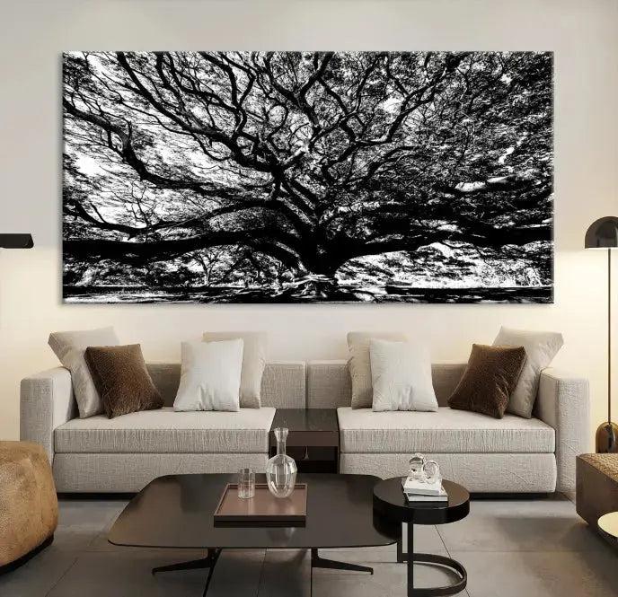 Black and White Big Oak Tree Canvas Wall Art Nature Print Wall Decor