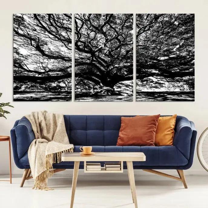 Black and White Big Oak Tree Canvas Wall Art Nature Print Wall Decor