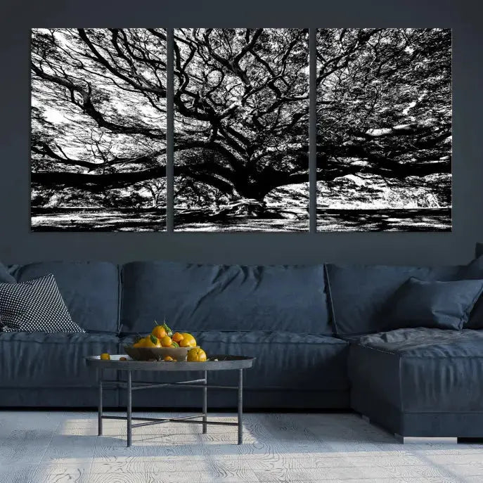 Black and White Big Oak Tree Canvas Wall Art Nature Print Wall Decor