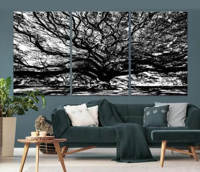 Black and White Big Oak Tree Canvas Wall Art Nature Print Wall Decor