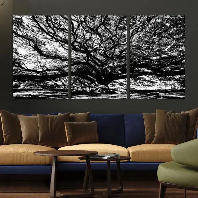 Black and White Big Oak Tree Canvas Wall Art Nature Print Wall Decor