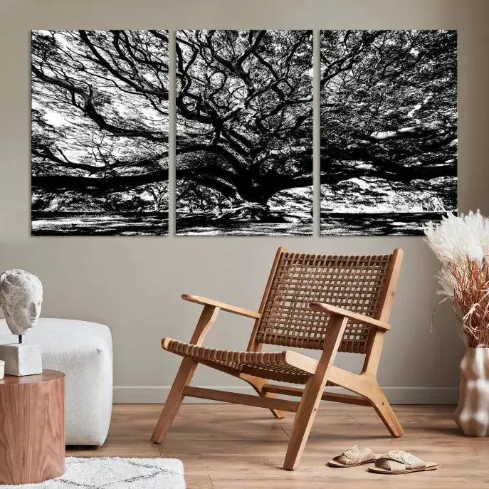 Black and White Big Oak Tree Canvas Wall Art Nature Print Wall Decor