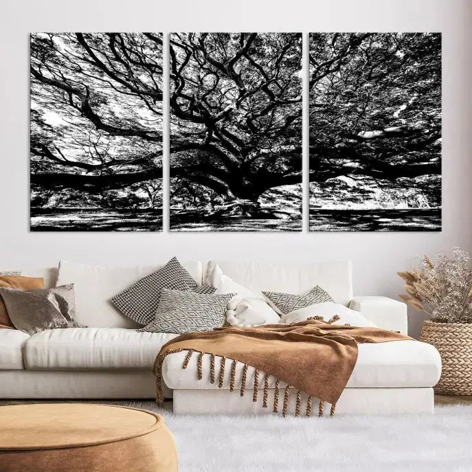 Black and White Big Oak Tree Canvas Wall Art Nature Print Wall Decor