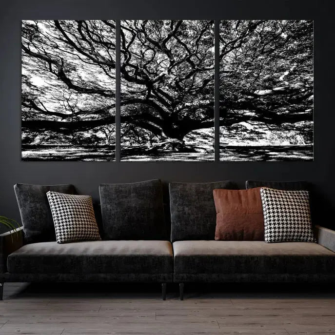 Black and White Big Oak Tree Canvas Wall Art Nature Print Wall Decor