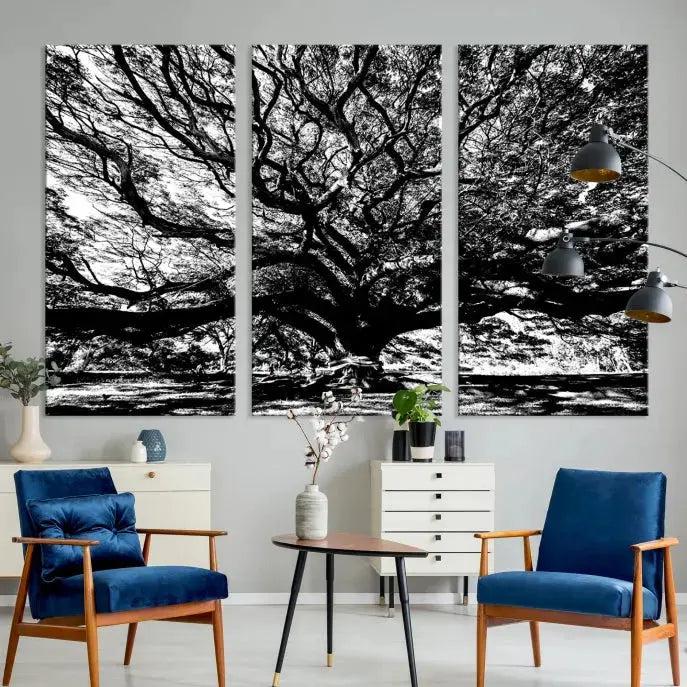 Black and White Big Oak Tree Canvas Wall Art Nature Print Wall Decor