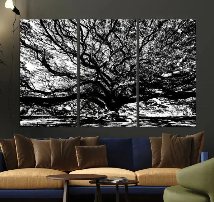 Black and White Big Oak Tree Canvas Wall Art Nature Print Wall Decor