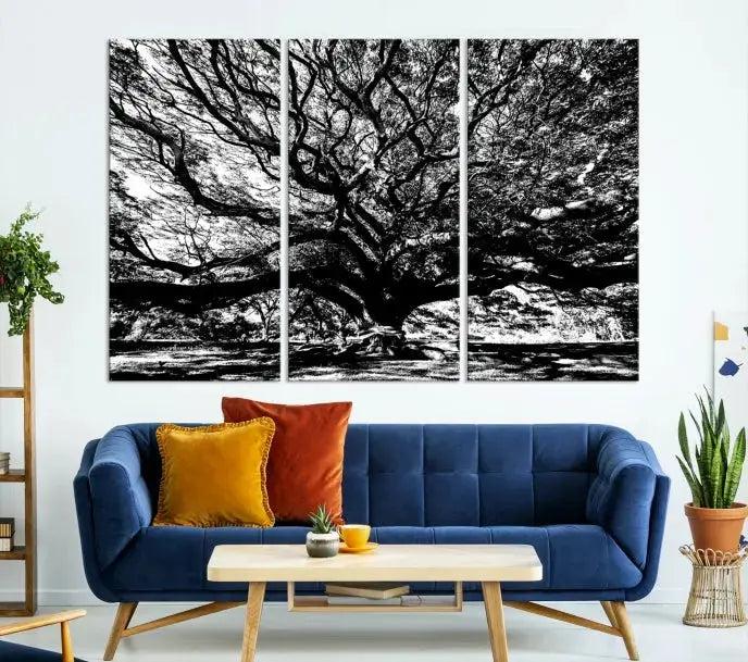 Black and White Big Oak Tree Canvas Wall Art Nature Print Wall Decor