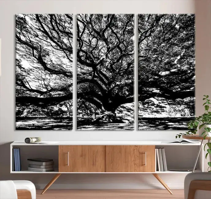 Black and White Big Oak Tree Canvas Wall Art Nature Print Wall Decor