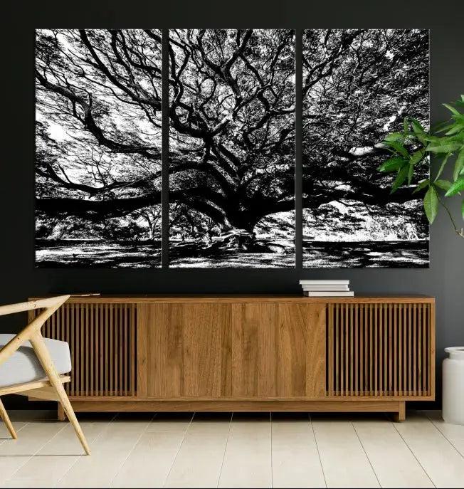 Black and White Big Oak Tree Canvas Wall Art Nature Print Wall Decor