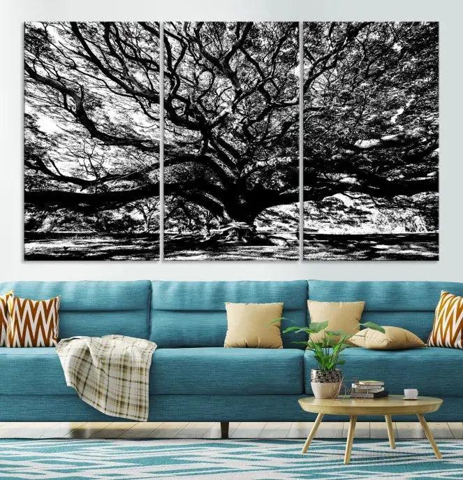 Black and White Big Oak Tree Canvas Wall Art Nature Print Wall Decor