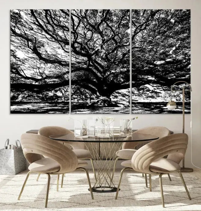 Black and White Big Oak Tree Canvas Wall Art Nature Print Wall Decor