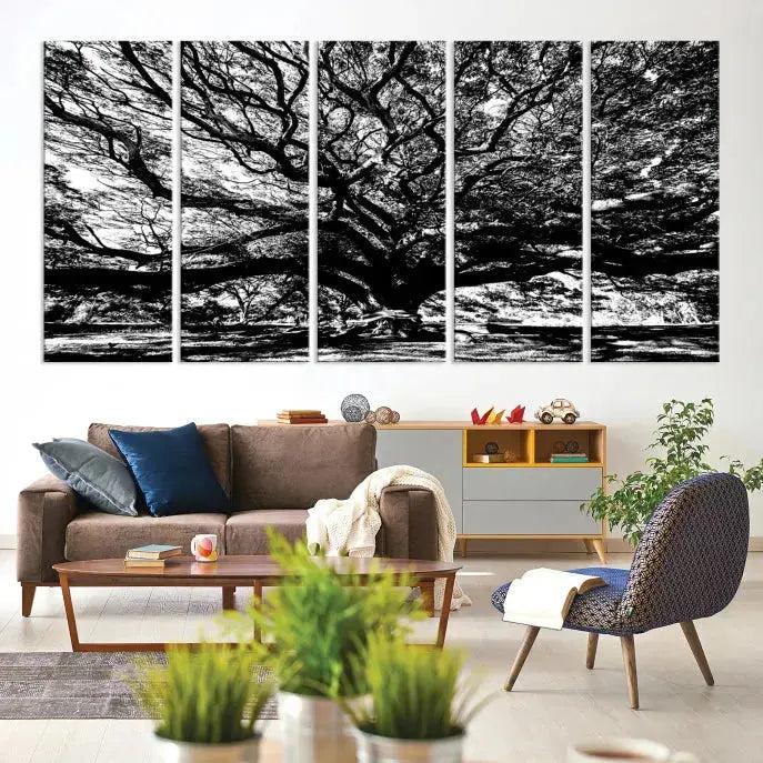 Black and White Big Oak Tree Canvas Wall Art Nature Print Wall Decor